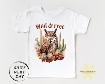 Western Cowboy Kids Shirt - Wild & Free Owl Toddler Shirt - Youth Kids Tee - Child's Shirt - Kids Graphic Tee - Owl Shirt - Wildlife Graphic