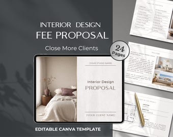 Interior Design Fee Proposal Template, Canva Client Presentation Deck, Welcome Packet (24 Pages)
