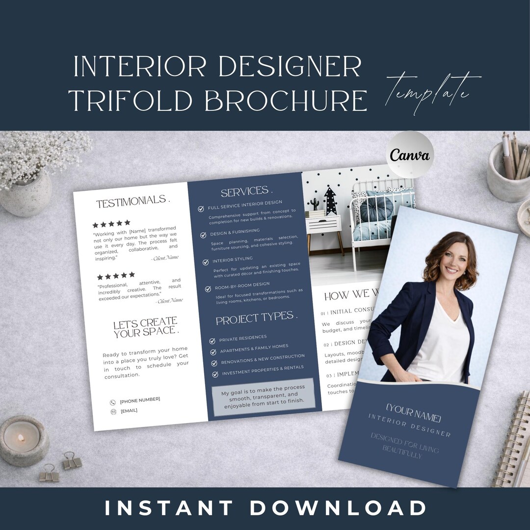 Interior Designer Trifold Brochure Template | Marketing Flyer ...