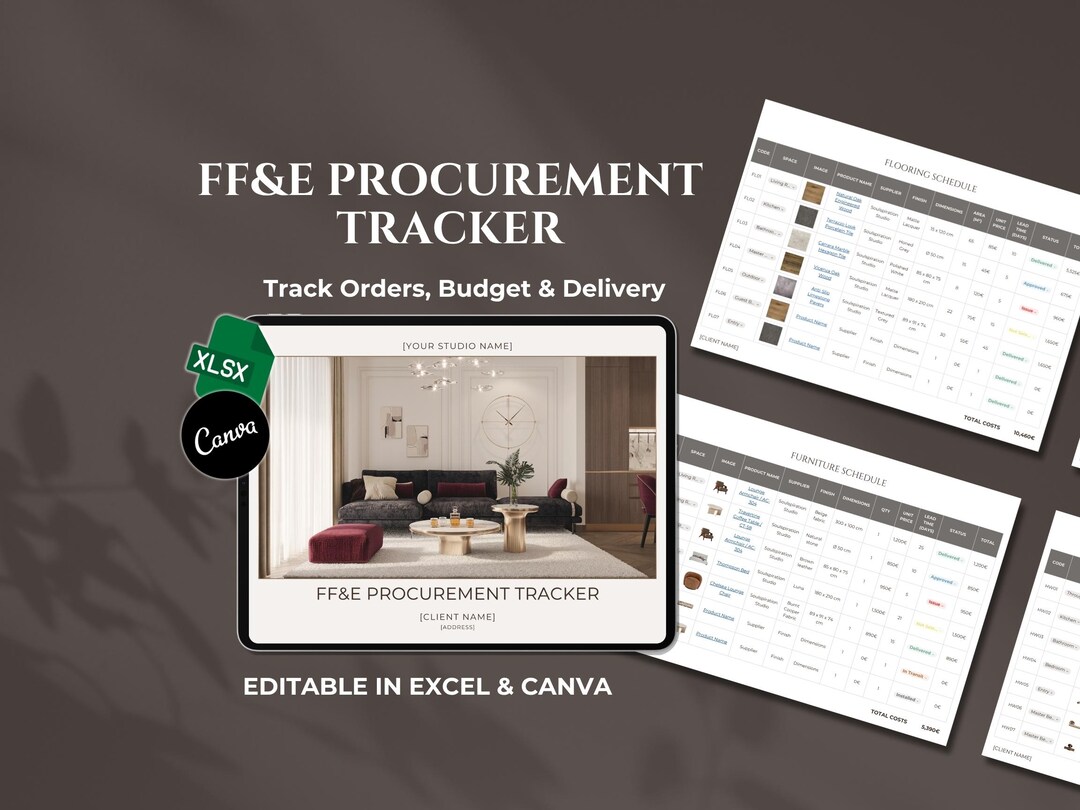 Ffe Procurement FF&E Procurement Tracker Template | Excel and Canva | Interior Design ...