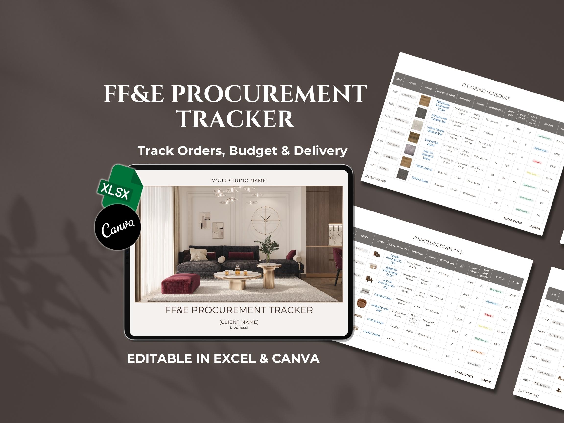 FF&E Procurement Tracker Template | Excel and Canva | Interior Design ...