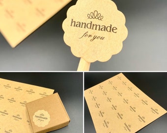 24 x braune Sticker HANDMADE  Aufkleber rund | Papier Geschenk DIY  label selfmade | Kraftpapier | Verkäufer Paket Label