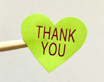 16 x THANK YOU Herz Sticker Aufkleber green | Papier Geschenk DIY |love label selfmade | Kraftpapier |Unternehmen Verpackung Verkäufer Paket