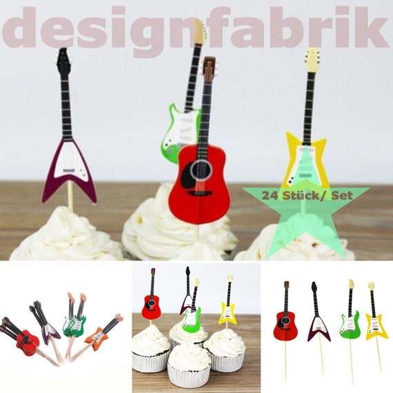 24 Picks Gitarre Guitar Music Topper Cupcake Cake Birthday Etsy