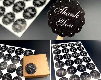 24 x THANK YOU Sticker Aufkleber schwarz | Papier Geschenk DIY | love label selfmade | Kraftpapier |Unternehmen Verpackung Verkäufer Paket