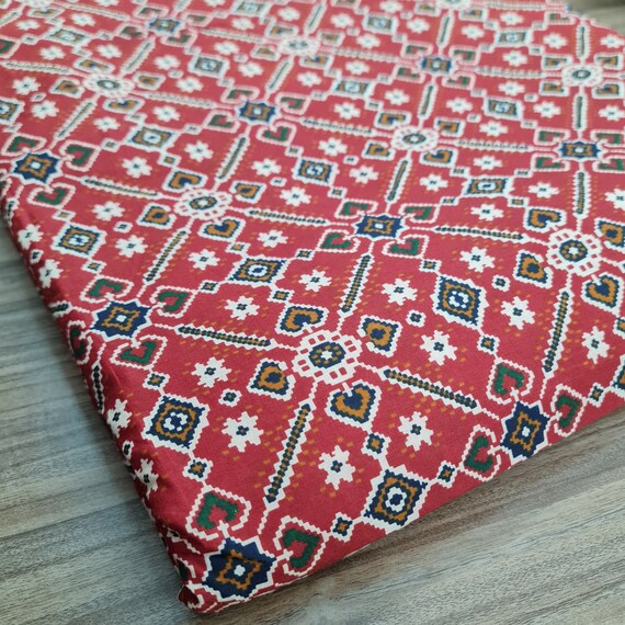 Geometry Fabric by the Yard 100 Cotton Printed Fabric Red Etsy