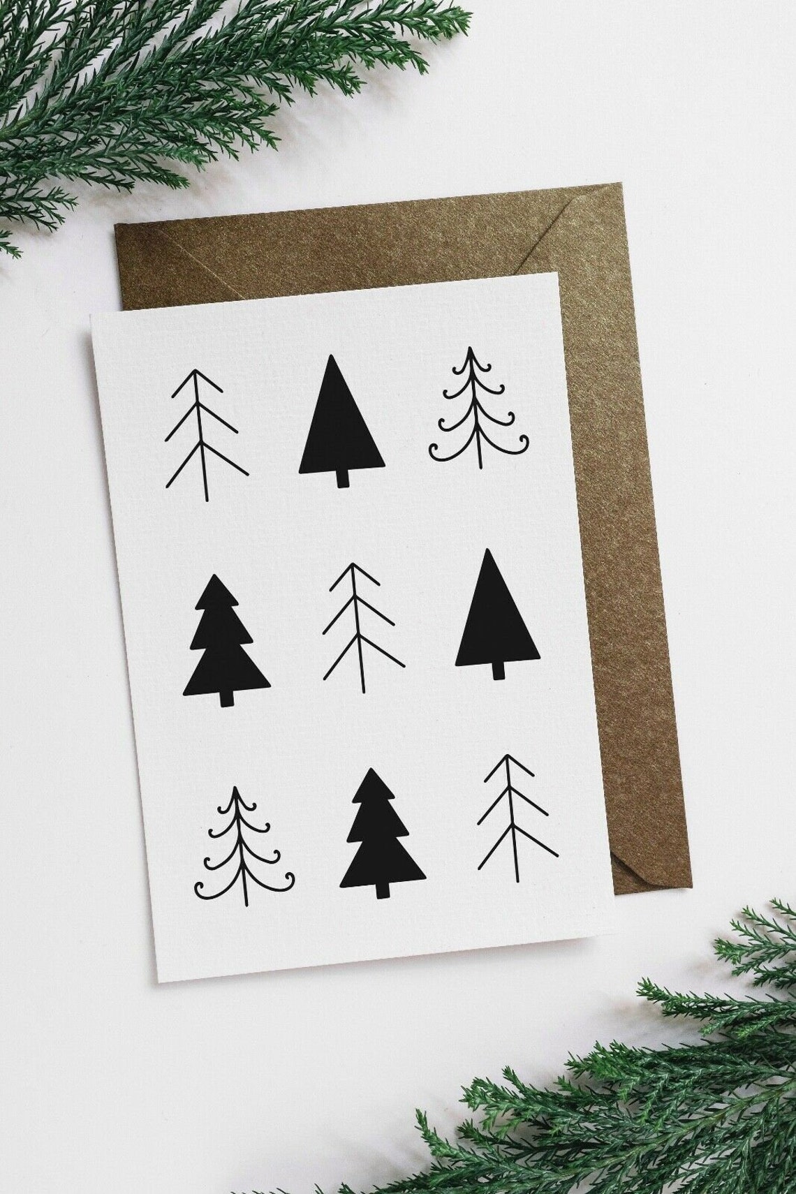 A6 Merry Christmas Black & White Trees Forest Xmas Tree Etsy