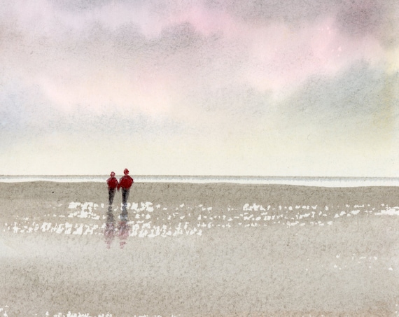 Original small watercolour painting, 'Nowhere I'd Rather Be' original art, couple on beach, unique hand painted romantic watercolor gift