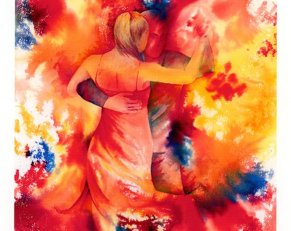 Limited edition just 50 worldwide fine art A4 print from an original watercolour 'Yearning To Dance' signed and numbered, Tango, Kizomba