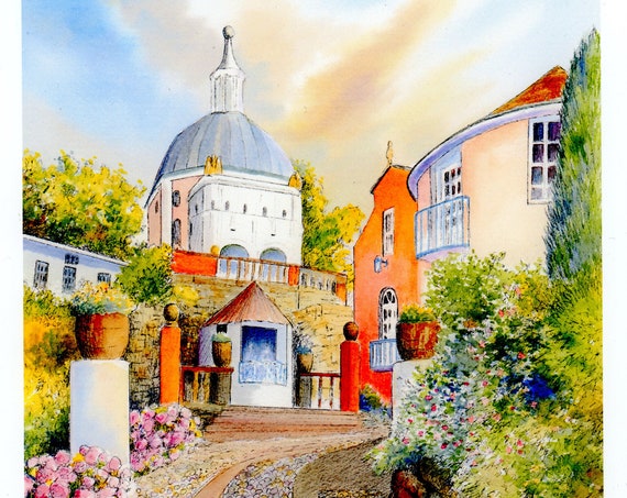 Portmeirion 'The Dome' Very limited edition print, only 50 available worldwide from an original watercolour painting, signed and numbered
