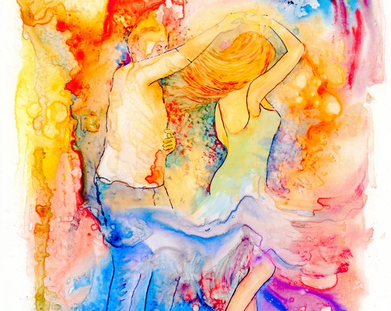 Limited edition 'A Chance To Dance' just 50 worldwide fine art A4 print from an original watercolour signed & numbered, dancers, dancing