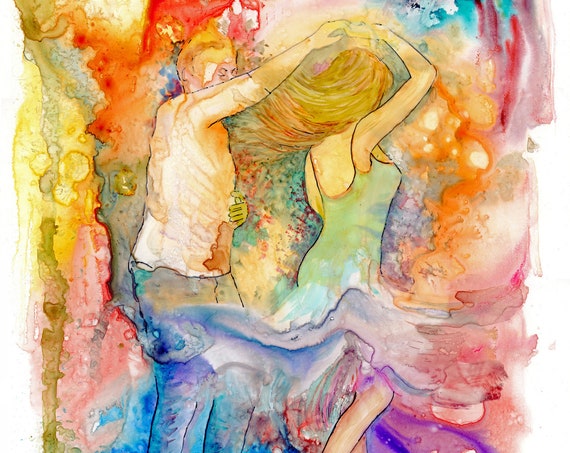 Limited edition A3 size 'A Chance To Dance' just 25 worldwide fine art print from an original watercolour, dancers, dancing, salsa, ceroc
