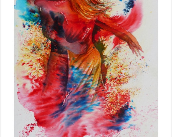 Very limited edition just 25 worldwide fine art print from an original watercolour 'I hope You Dance' signed and numbered, Salsa, Bachata