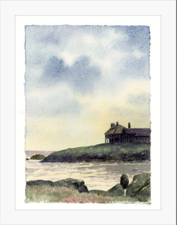 Original watercolour painting 'Craig y Mor' on handmade deckle edged paper, Trearddur Bay, Anglesey, mounted to fit 16 x 12 inch frame