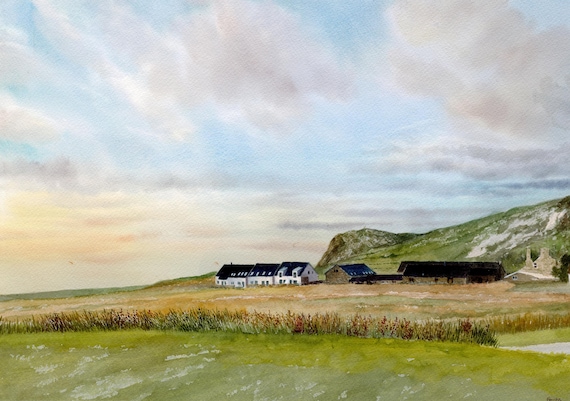 Original watercolour painting 'Serenity At Nature's Point', Pistyll near Nefyn, A3 size art on 100% cotton Arches paper by G Heaton