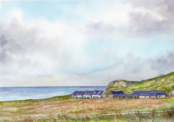 Limited edition print 'Summer Showers At Nature's Point', mounted 14" x 11" or 20" x 16",  Pistyll near Nefyn watercolour painting