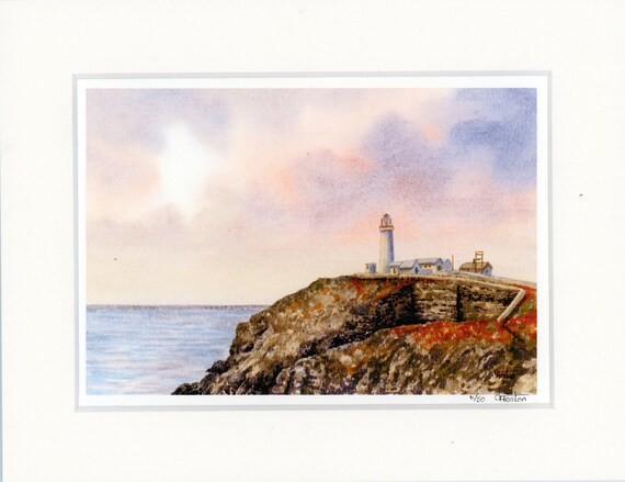 South Stack Mounted 9" x 7" Limited Edition Print on watercolour paper from an original watercolour painting direct from the artist.