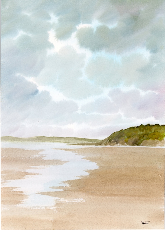 Original watercolour painting, Benllech Beach, Anglesey beach, Wales A4 size watercolor, original art gift direct from the artist in UK