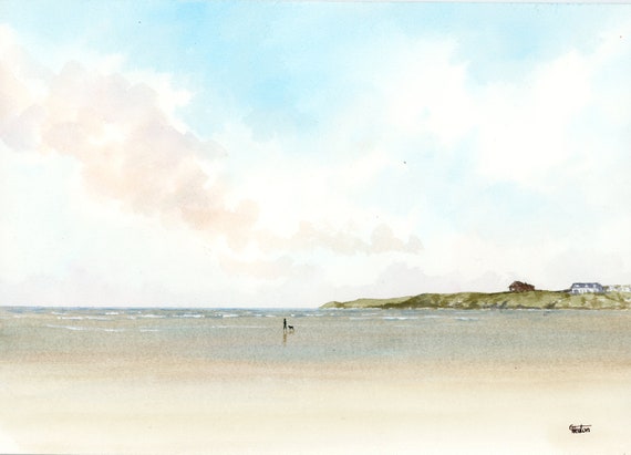 Original watercolour painting, Traeth Lligwy, Anglesey beach, Wales A4 size watercolor, original art gift direct from the artist in UK