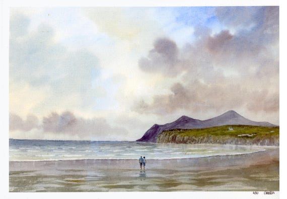 Nefyn Beach mounted 14" x 11" very Limited edition prints, personalised figures and hand finished on watercolour paper,  Llyn Peninsula