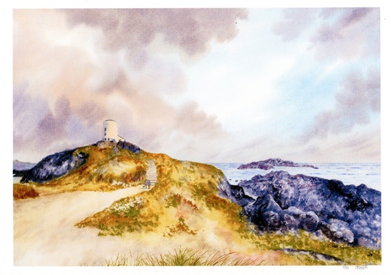 New 2021 Llanddwyn Island, Anglesey, Hand finished very limited edition print on watercolour paper, Newborough beach, Couple and dog