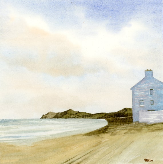 Morfa Nefyn beach, Wales original watercolour painting, 19.5cm square watercolor, original art gift direct from the artist in England UK