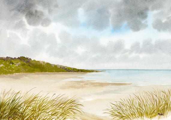 Original watercolour painting, Traeth Lligwy, Anglesey beach, Wales A4 size watercolor, original art gift direct from the artist in UK