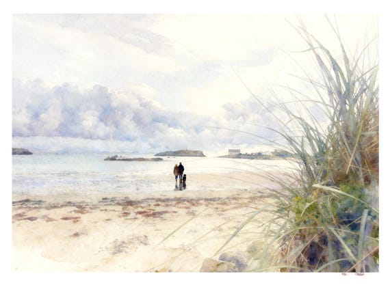 A3 Traeth Borth Wen, mounted 20" x 16" very Limited edition prints, personalised on watercolour paper,  Anglesey, Ynys Mon art gift