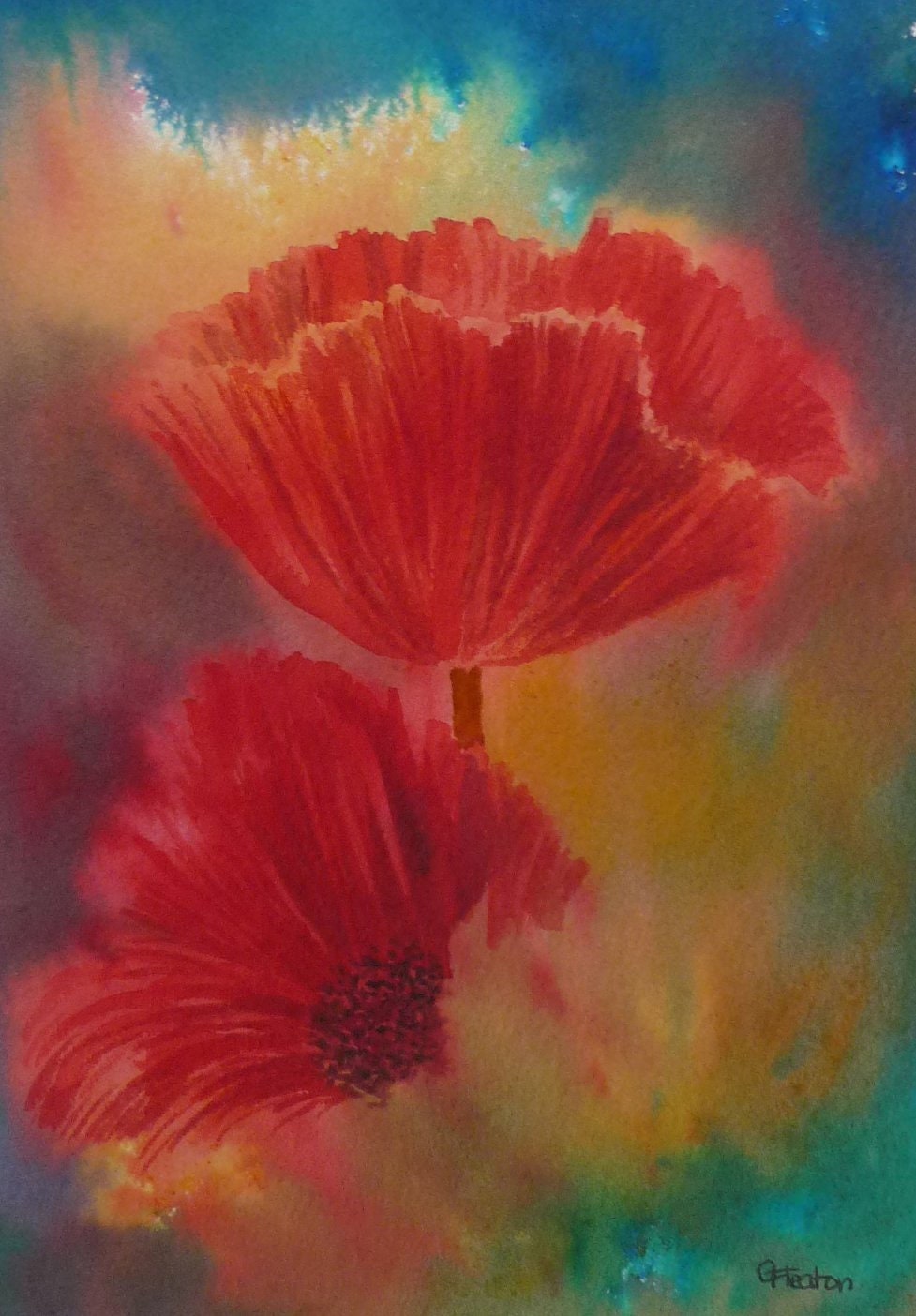 Original small Abstract Poppy painting, affordable and original art ...