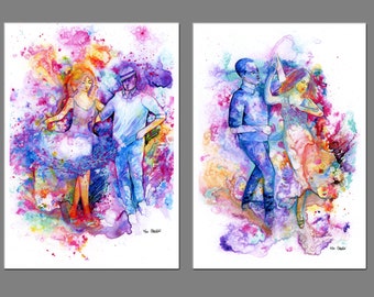 Pair of limited edition A3 size vibrant dance prints just 50 worldwide, free postage, fine art prints, dancers, dancing, salsa, ceroc