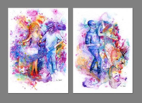 Pair of limited edition A3 size vibrant dance prints just 50 worldwide, free postage, fine art prints, dancers, dancing, salsa, ceroc