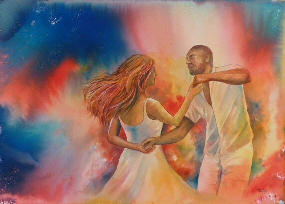 Original Watercolour and Ink 'Havana Dreams' A3 Painting, Salsa dance art, Cuban Salsa dancing, couple dancing in watercolors, Cuba, unique