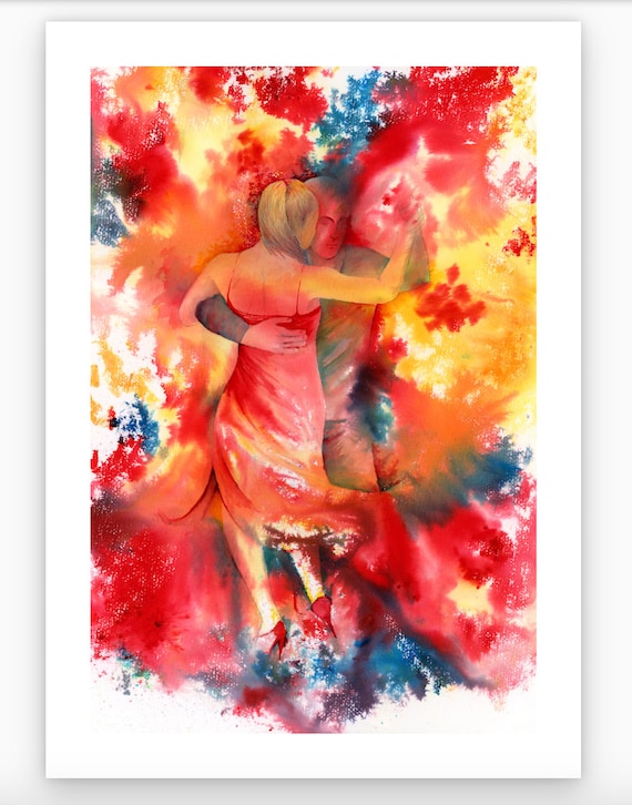 Limited edition just 25 worldwide fine print from an original watercolour 'Yearning To Dance' signed and numbered, Tango, Kizomba