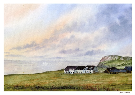 Limited edition print Nature's Point , mounted 14" x 11" or 20" x 16",  Llech Lydan, Pistyll near Nefyn watercolour painting, from UK artist