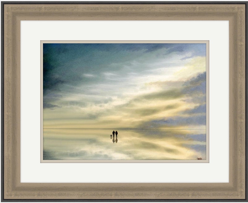 Original watercolour painting 'New Horizons' 2022, couple and dog on