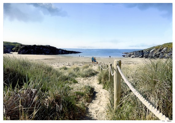 A3 Cable Bay, Porth Trecastell, mounted 20" x 16" very Limited edition prints, personalised on watercolour paper,  , Anglesey, Ynys Mon art