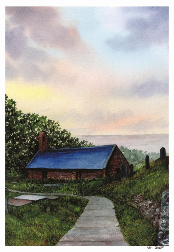 Limited edition print 'St Beuno's Church, Pistyll', mounted 14" x 11" or 20" x 16",  Nature's Point, Pistyll near Nefyn, Llyn Peninsula