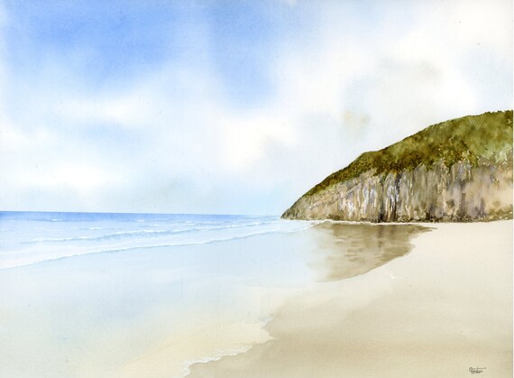 Original watercolour painting 'Pendine Sands', Carmarthen Bay, Wales on 100 % cotton paper 16" x 12" watercolor art gift, UK artist