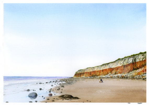 A3 Hunstanton Cliffs hand finished Limited edition print on watercolour paper, personalisation available, mounted option 20" x 16" art