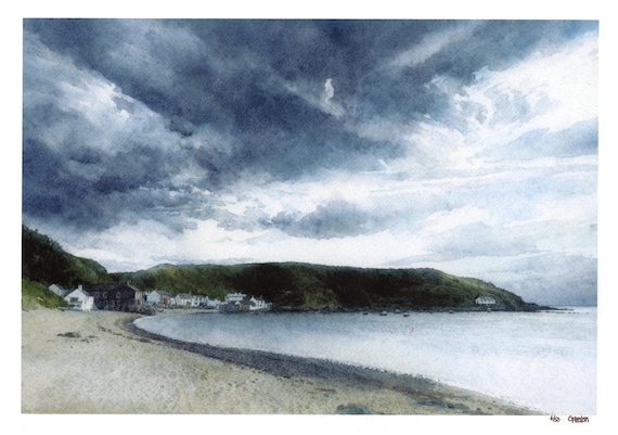 Limited edition print, Porthdinllaen Storm' mounted 14" x 11" or 20" x 16",  Llyn Peninsula, stormy watercolour painting, from UK artist