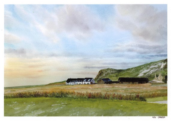 Limited edition print 'Serenity at Nature's Point', mounted 14" x 11" or 20" x 16",  Pistyll near Nefyn watercolour painting, from UK artist