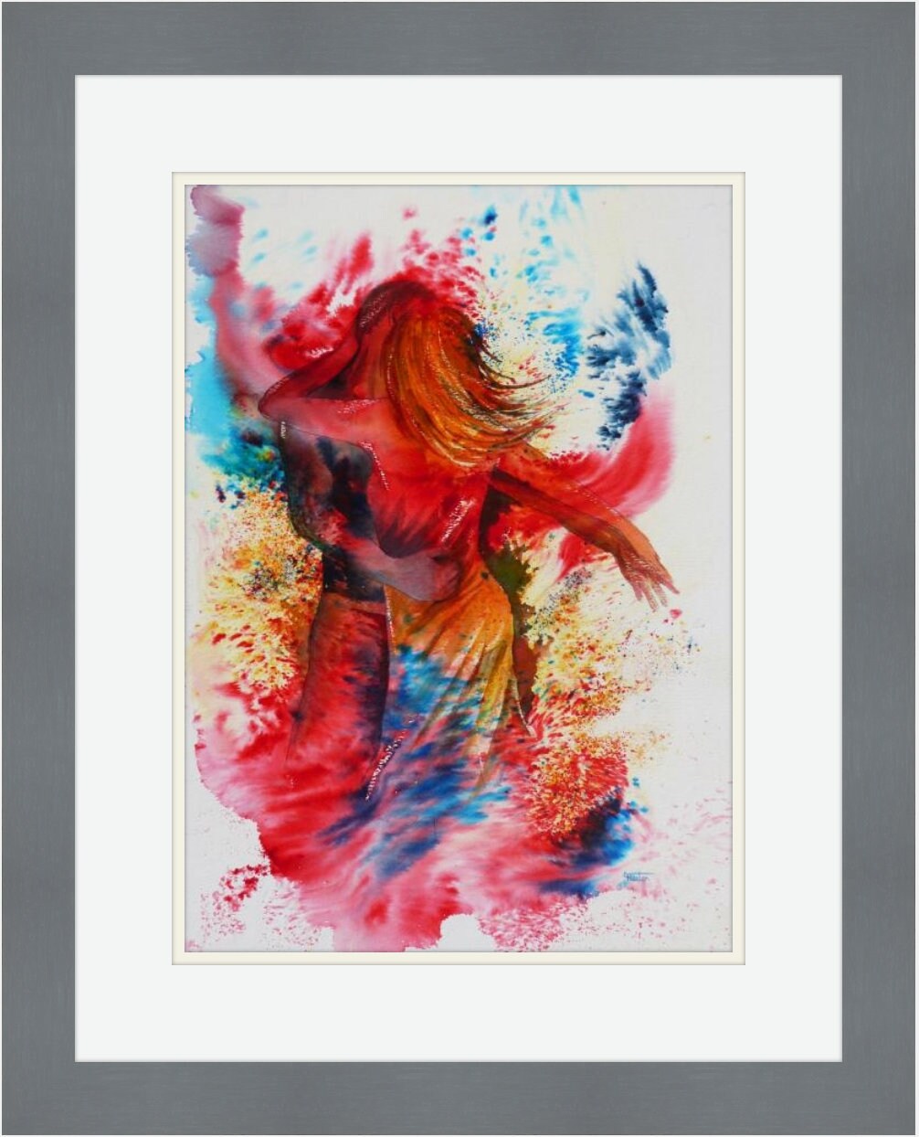 Original Watercolour and Ink A3 Abstract Painting of Dancers, Art, figures dancing in bold