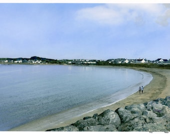 A3 Trearddur Bay, Anglesey hand finished Limited edition print on watercolour paper, personalised options available, mounted 20" x 16" art