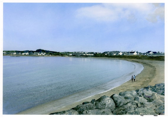 A3 Trearddur Bay, Anglesey hand finished Limited edition print on watercolour paper, personalised options available, mounted 20" x 16" art