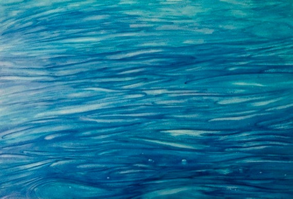 Original A3 abstract watercolour painting, 'Healing Waters' painted on Yupo paper, modern art direct from artist in UK. Blue abstract art