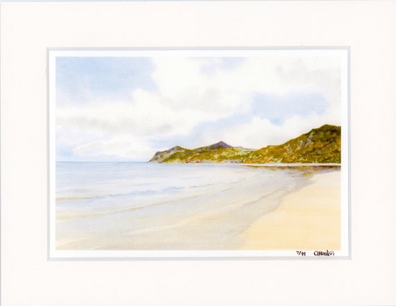 Nefyn Beach Mounted 9" x 7" Limited Edition Print on watercolour paper from an original painting direct from the artist. Only 99 worldwide