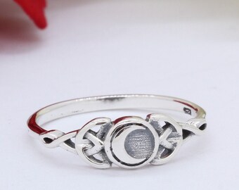 Petite Dainty Celtic Crescent Moon Ring Band Solid 925 Sterling silver Thumb Ring Band Oxidized