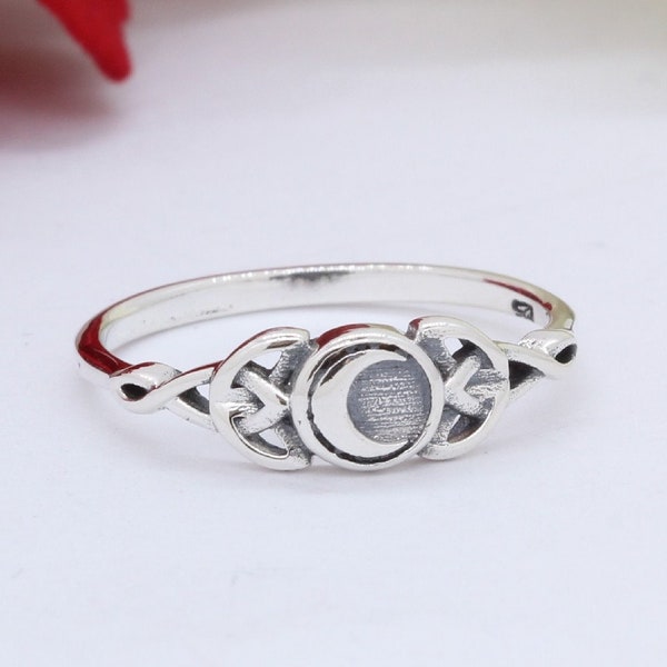Petite Dainty Celtic Crescent Moon Ring Band Solid 925 Sterling silver Thumb Ring Band Oxidized