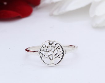 Simple Plain Dainty Petite Round Tree of Life Ring Band Solid 925 Sterling Silver Tree of Life Jewelry Tree Ring