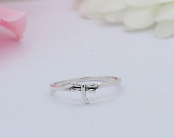 Petite Dainty Dragonfly Band Ring Solid 925 Sterling Silver Midi Ring Band